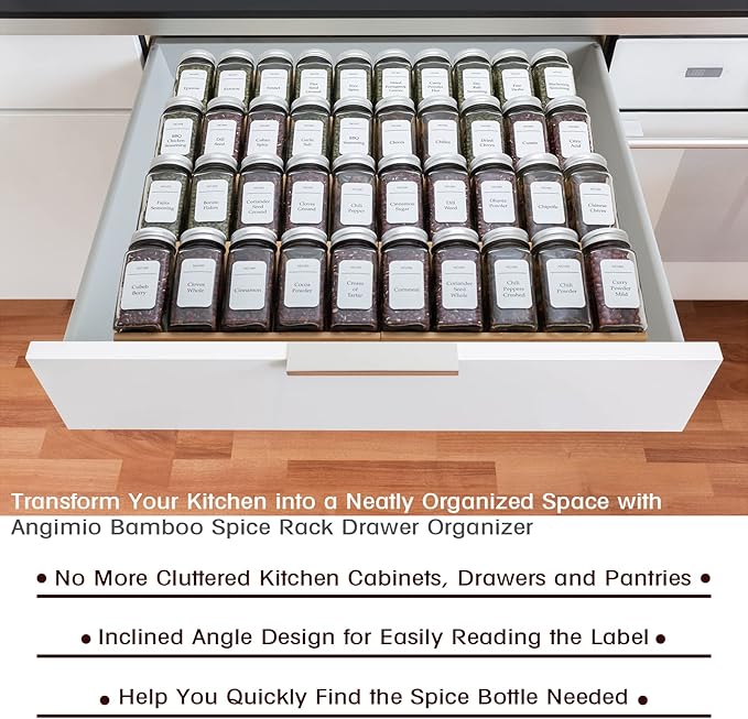 Bamboo Spice Rack Drawer Organizer - 8 Pieces Set- 9" Wide Per Piece - Combine Pieces Into 18" Wide Rack (9" or 18")