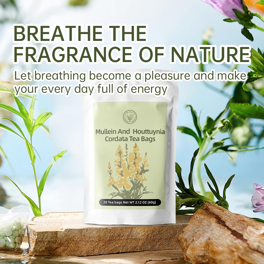 Mullein and Houttuynia Cordata Herbal Tea -Lung Clean,Detox & Respiratory Support,Moisturizing and Nourishing Lung, Natural Herb,20 Tea Bags 60g(2.12oz)
