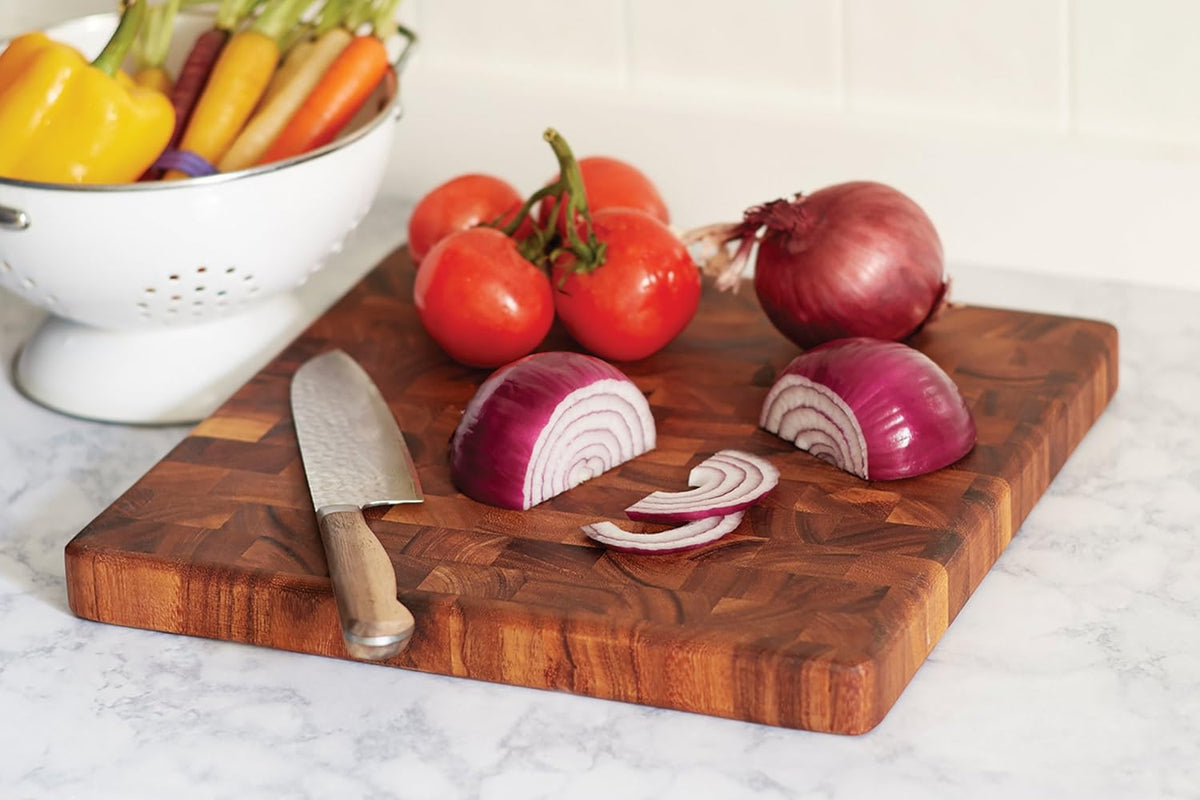 Ironwood Gourmet 28218 Square Charleston End Grain Chef's Board, Acacia Wood 14" Square & 28221 Appalachian Salt Cellar, Acacia Wood, 4 x 4 x 2.5 inches, Brown