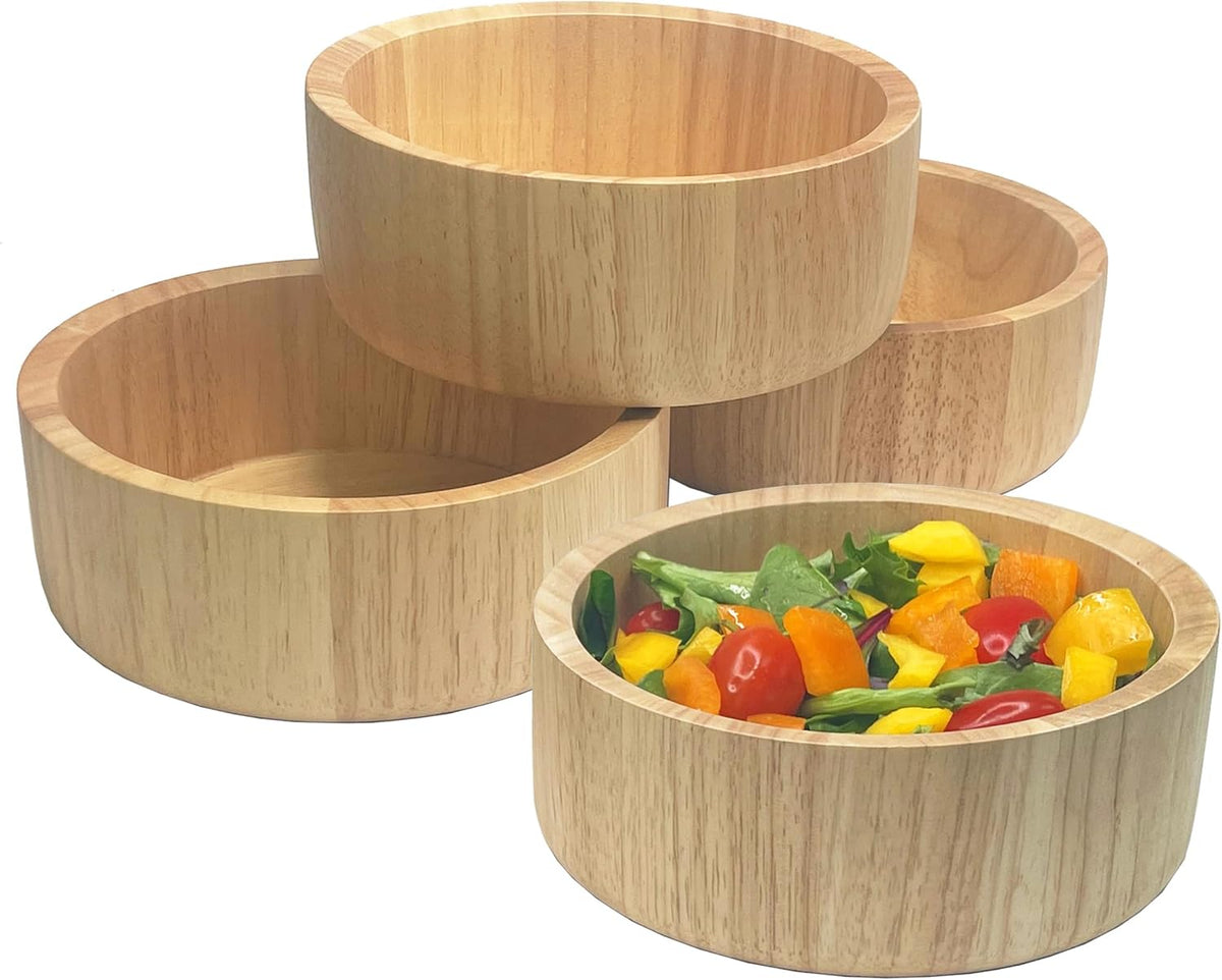 Woodard & Charles Set of 4 Wood Individual Salad Bowls, Snack Serving Bowls, 6 1/2" x 2 1/2"