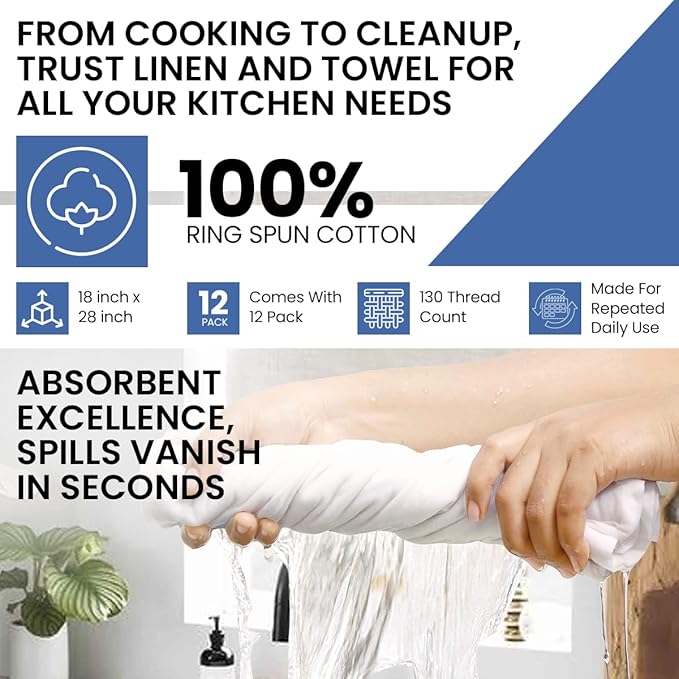 Flour Sack Towels | Tea Towel for Crafts| Kitchen Dish Cotton Blank Towel for Embroidery| Baking Bread Proofing Linen Cover| Thick Absorbent Quick Dry| 12 Pack 18"x 28" White