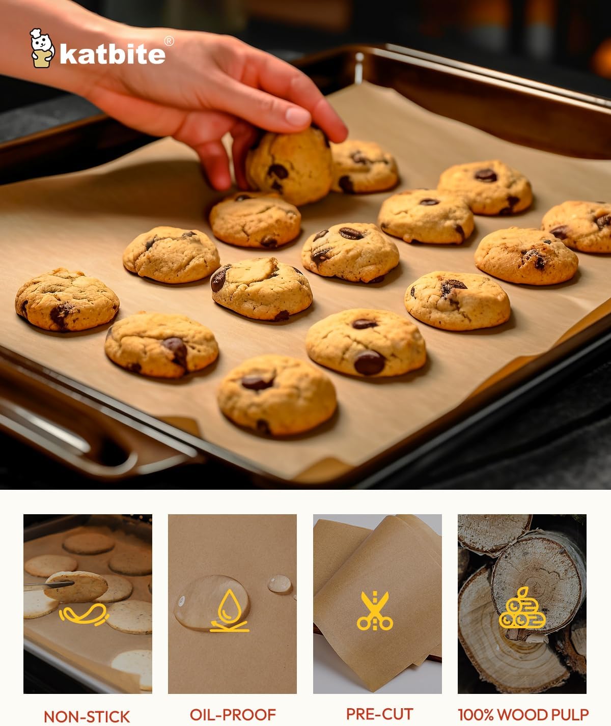 Katbite 200Pcs 9x13 inch Heavy Duty Unbleached Parchment Paper, Parchment Paper Sheets for Baking Cookies, Cooking, Frying, Air Fryer, Grilling Rack, Oven(9x13 Inch)
