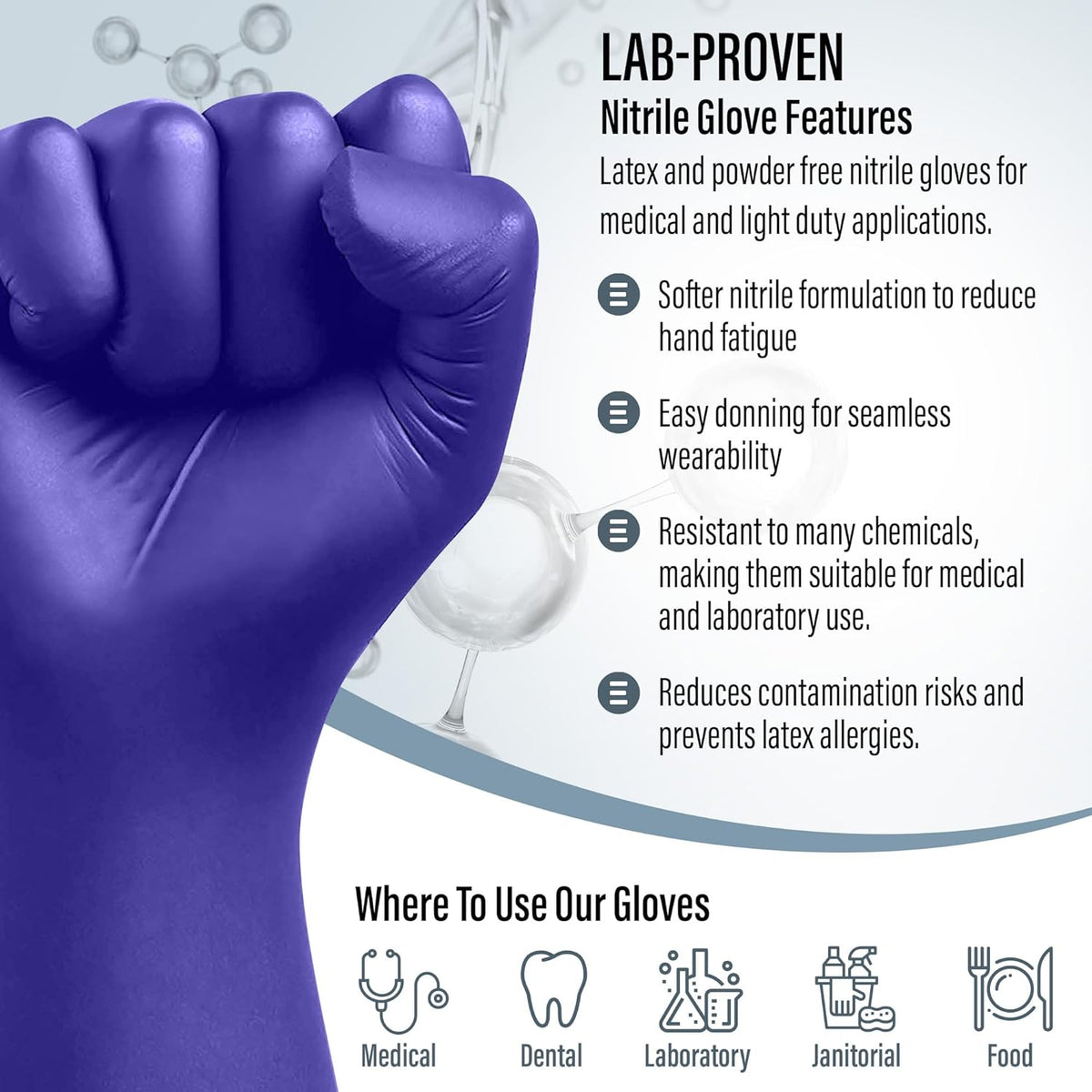 EnSure Nitrile Exam Gloves, Powder-Free, Latex-Free, Chemo Rated, Non-Sterile, Light Duty, Textured Tips, Medical, Surgical, Food Safe, Cleaning, Dental, Lab Use - 3 Mil (Medium, 200 Count)