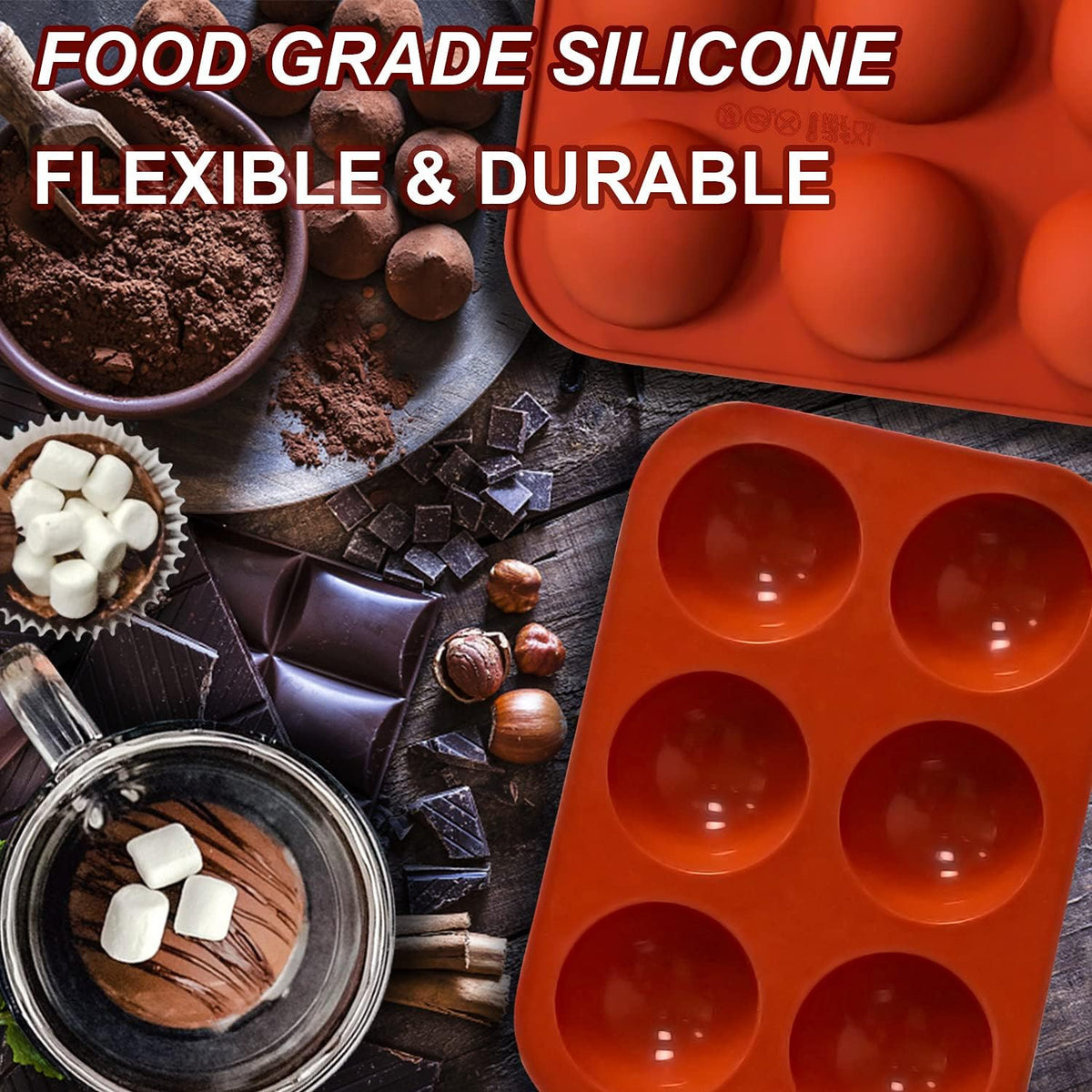 6 Holes Medium Semi Sphere Silicone Molds, 2 Packs Half Sphere Silicone Baking Molds for Making Chocolate, Cake, Jelly, Dome Mousse