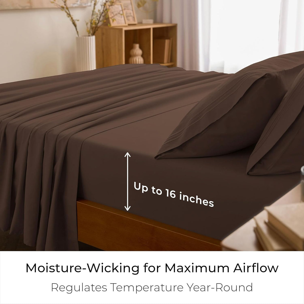 Mellanni Queen Sheets Set - 4 PC Iconic Collection Bedding - Hotel Luxury, Extra Soft, Cooling Bed Sheets - Wrinkle, Fade, Stain Resistant (Queen, Brown)