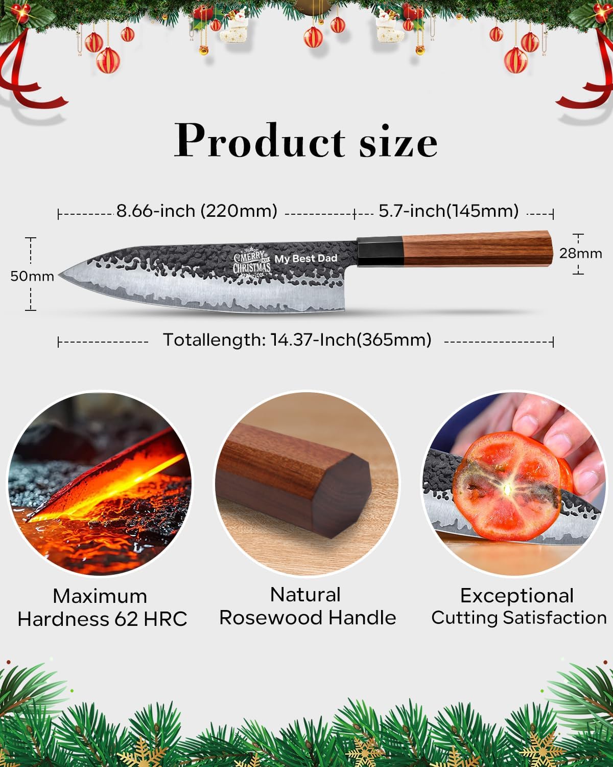 Personalized Gifts for Men Engraved Custom Japanese Knife, Hand Forged High Carbon Steel Chef Knife With Rosewood Handle, The Practical Birthday Gift for Your Loved Ones (Sandalwood Gift Box)