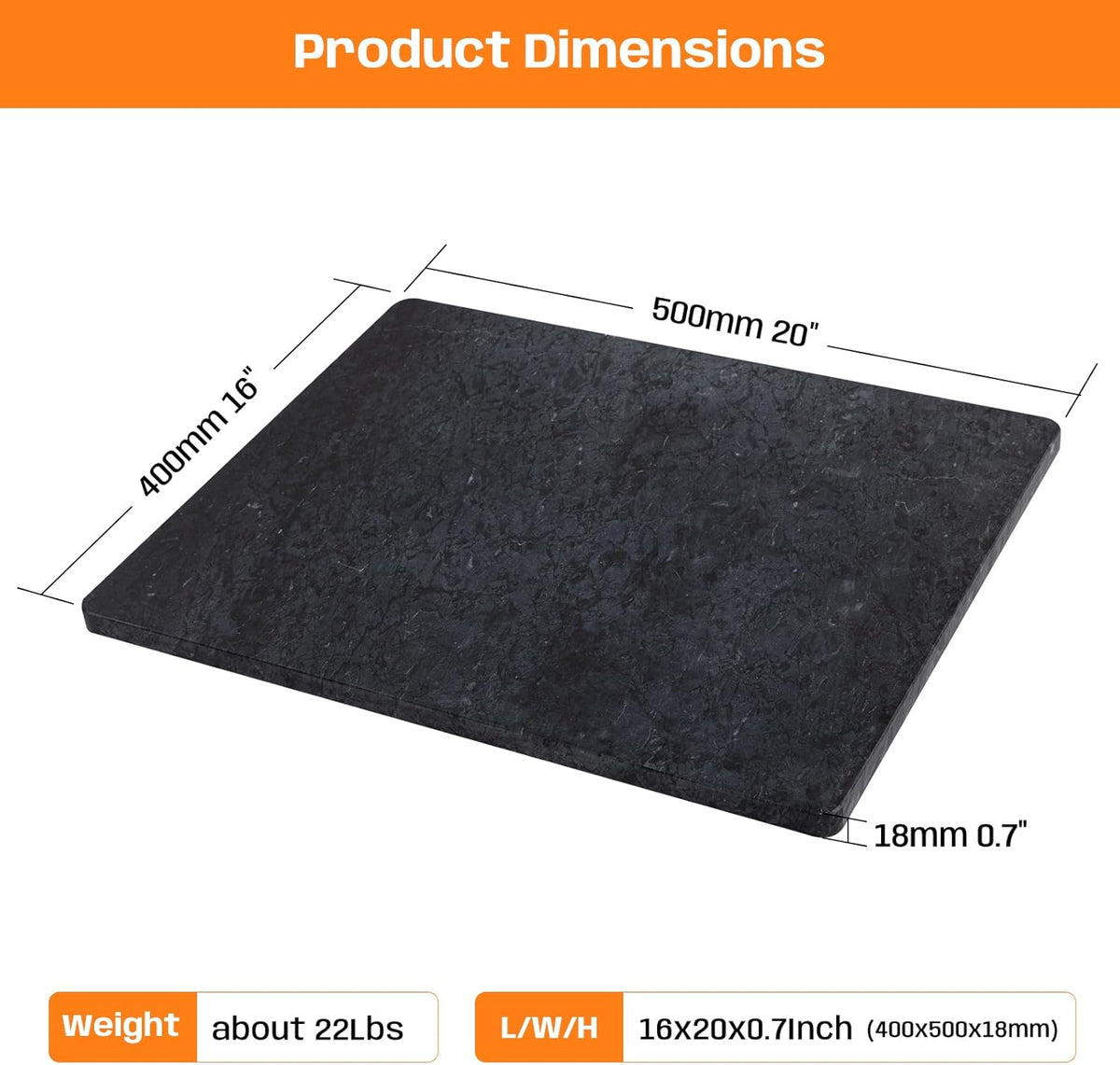 Black Marble Cutting Board For Kitchen, Large Marble Slab Pastry Board With Non-Slip Feet For Baking, Cheese, Charcuterie, Chocolate, 16x20 Inch, Pack Of 1 Piece