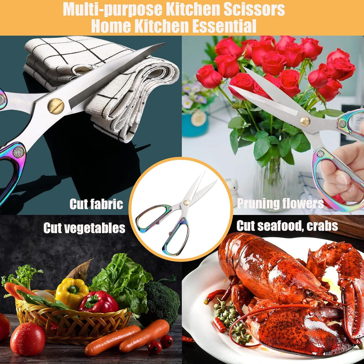 2-Piece Kitchen Shears Set, Heavy Duty Professional Poultry Meat Scissors,Multi-Purpose Stainless Steel, Dishwasher Safe