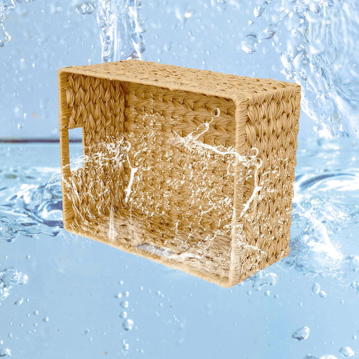GRANNY SAYS Large Wicker Basket, Decorative Woven Basket for Storage, Wicker Basket with Handles, Waterproof Storage Basket for Shelves, 1-Pack