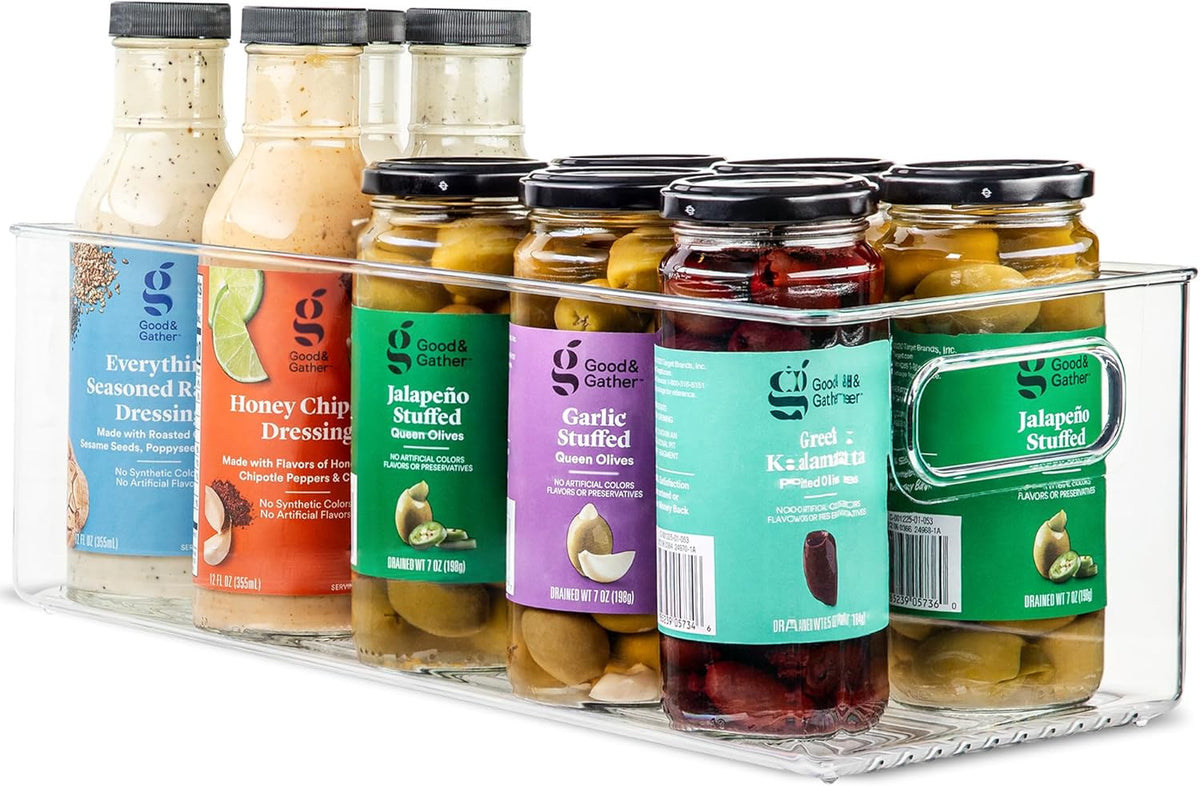 Plastic Food Storage Clear Container Bin with Handles for Organizing Kitchen, Pantry, Fridge, Freezer, Pantry,Bathroom. 16"x6"x5"