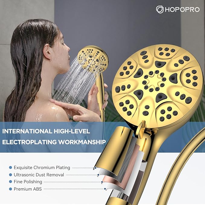 6-Mode High Pressure Handheld Shower Head Set, Consumer Reports Recommended HOPOPRO High Flow Hand Held Showerhead with 59 Inch Hose Bracket Teflon Tape Rubber Washers