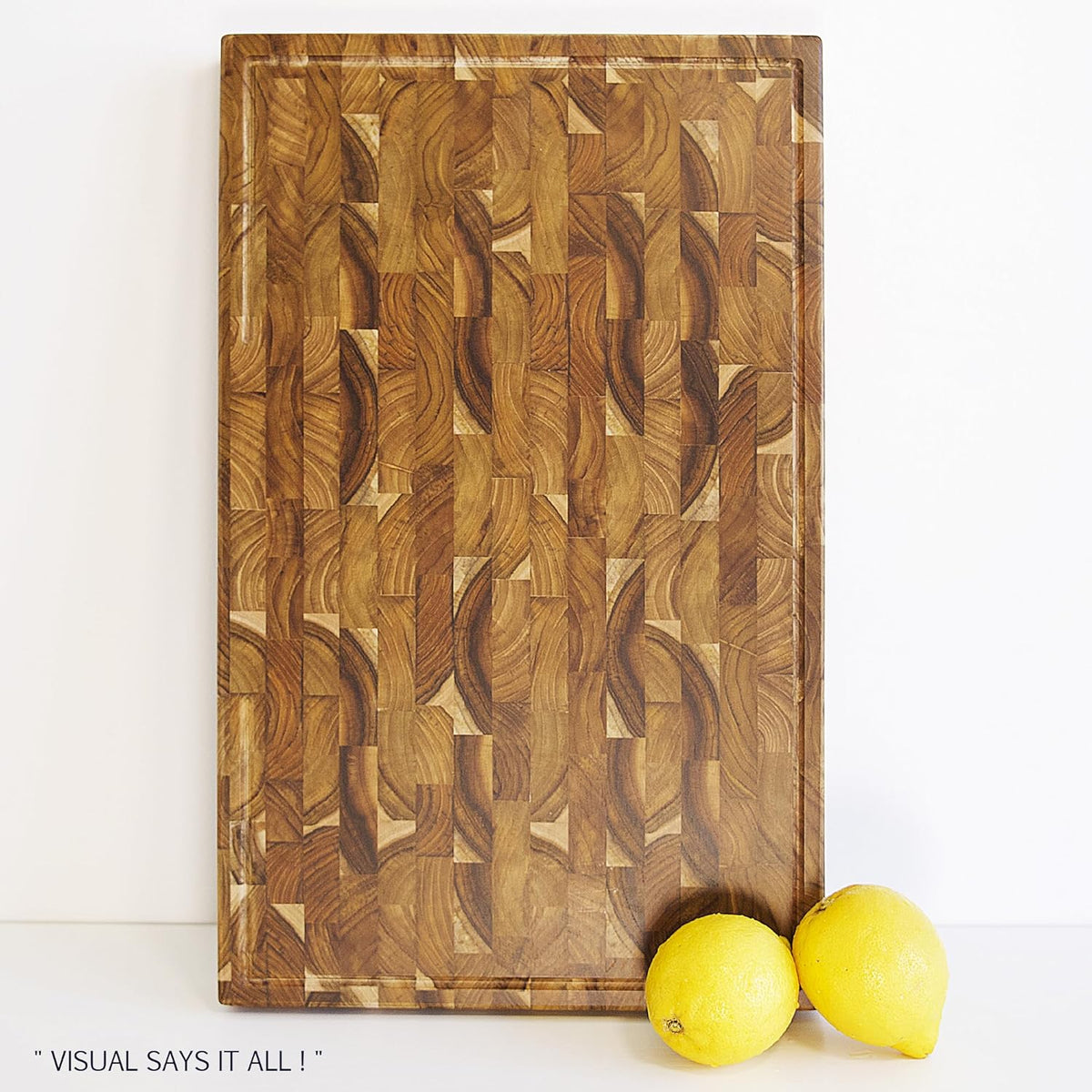 Teak Cutting Board Large (ExtraThick 1.7"). Premium Quality Butcher Block, Charcuterie Board. Heavy Duty End Grain Wood Chopping Board 19.7"L x 12.2"W with Handle (Oil bottle & Plate included)