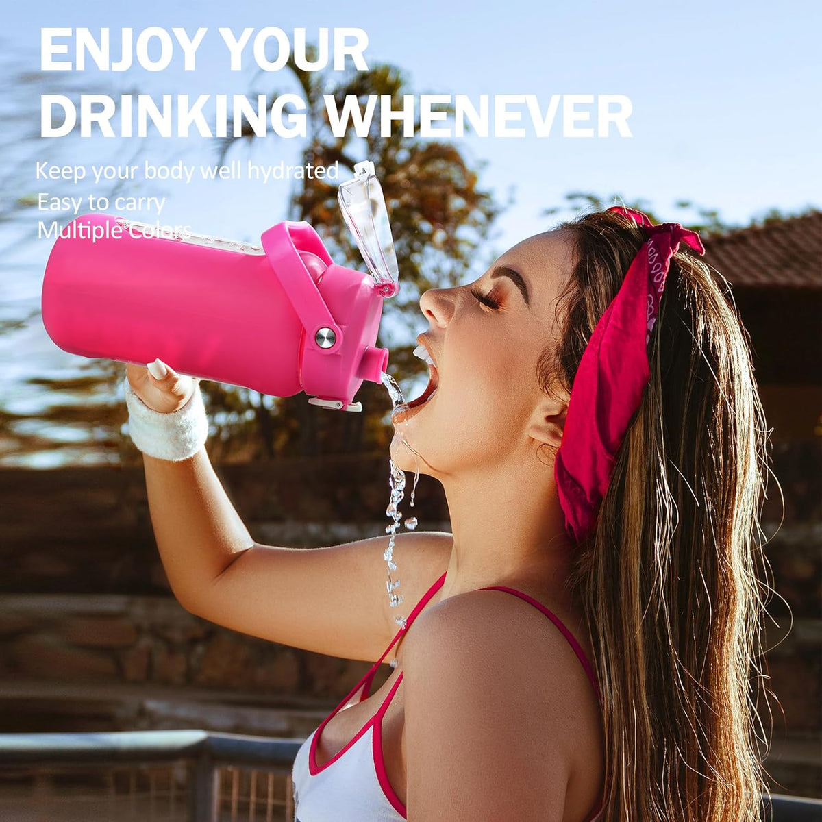 kytffu 42oz Glass Water Bottles with Straw, Motivational Glass Bottle with Silicone Sleeve and Time Marker, Leakproof Large Glass Water Jug for Gym Home Office,Rose red