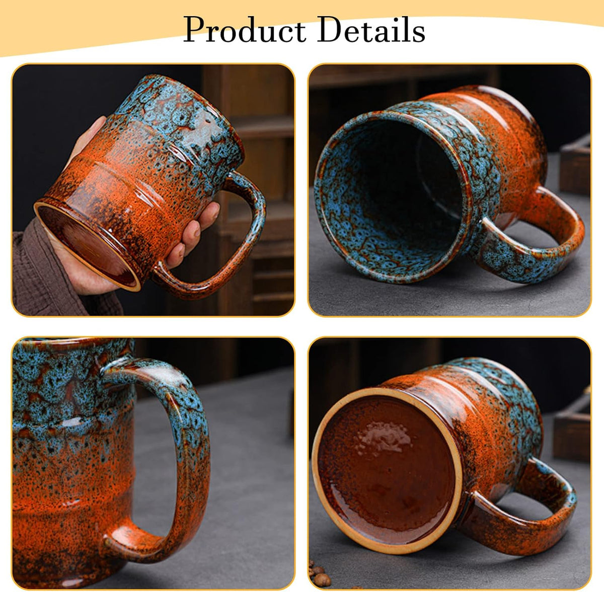 Ceramic 20 oz Coffee Mugs - Large Tea Cup for Office and Home - Dishwasher and Microwave Safe (1, Green and Blue)