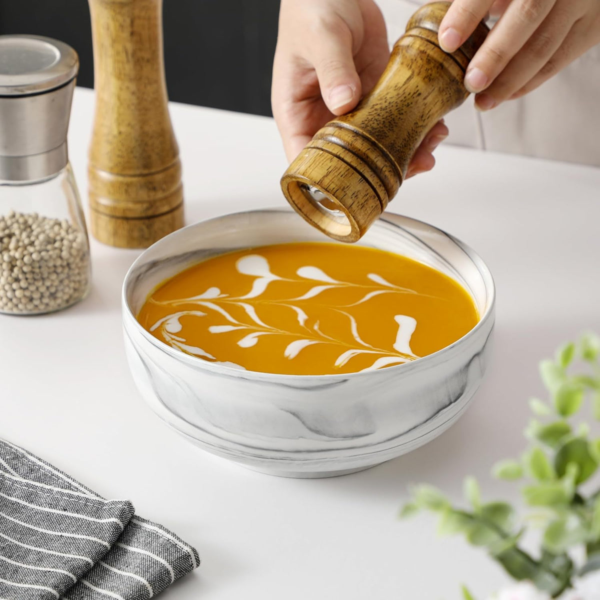MALACASA Large Soup Bowls Set, 44 OZ (7") Salad Bowls Cereal Bowls Set of 2,Marble Grey Ceramic Bowls for Kitchen, Dishwasher & Microwave Safe, Series REGULAR