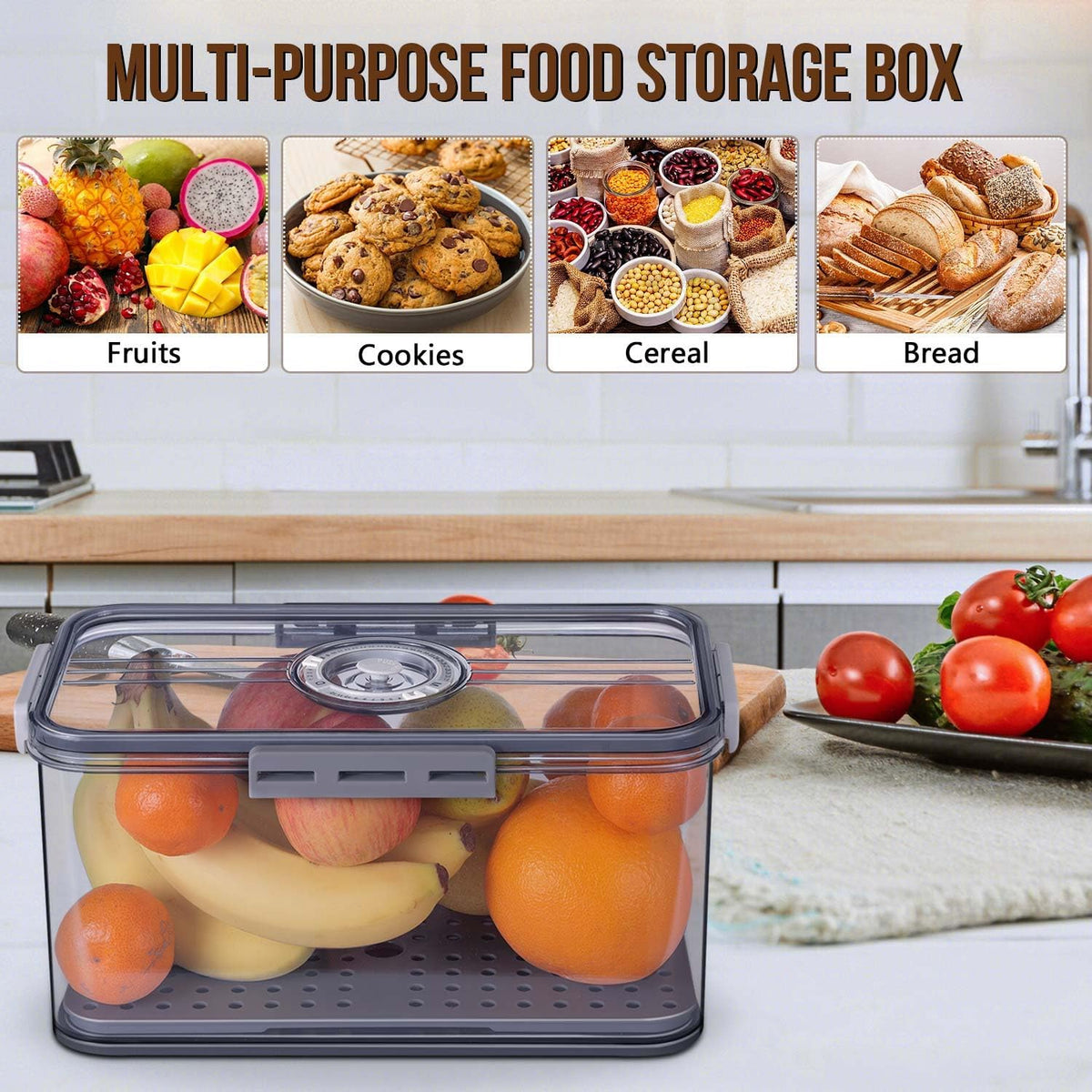 2Pcs Bread Box Bread Boxes for Kitchen Counter Airtight, Double Time Recording Bread Storage Container with Lid, 2 Bread Keeper for Homemade Bread, Toast, Bagel, Donut and Cookies, Grey