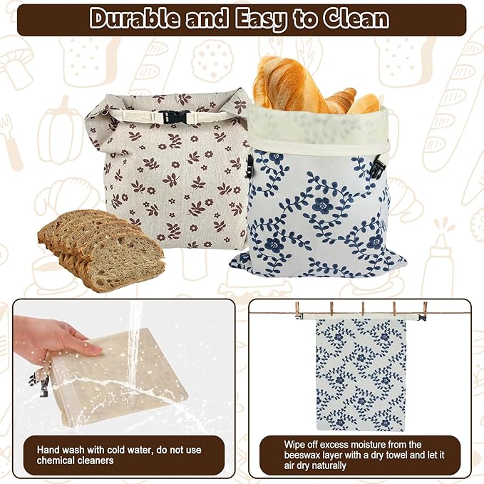 Reusable Bread Bags for Homemade Bread Sourdough, 2 Pack XL Bread Bag with Zipper, 10 Pcs Large Paper Bags with Window, Beeswax-Lined Cotton Storage Bags to Keep Fresh, Freezer Safe Eco-Friendly