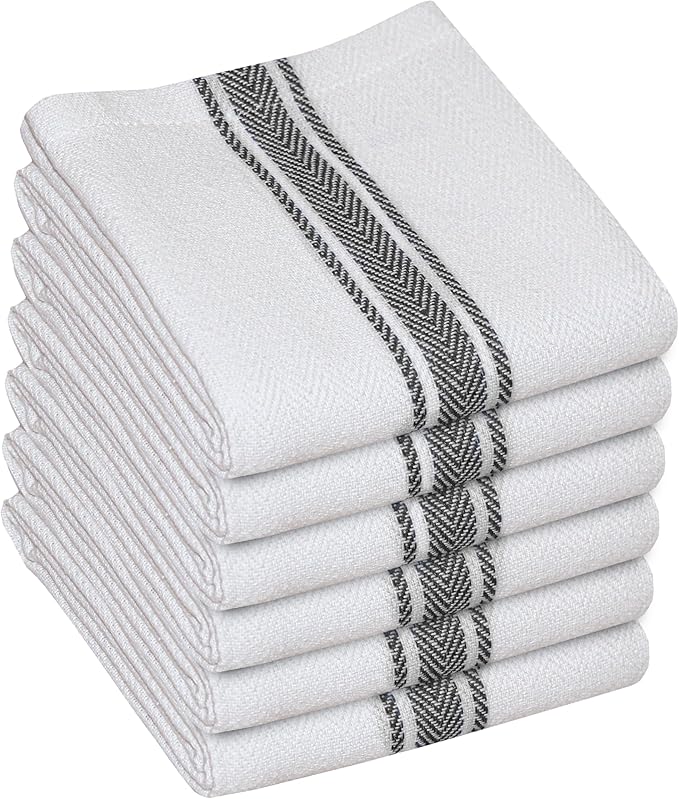 WHITEWRAP Kitchen Dish Towels for Kitchen, Highly Absorbent for Drying and Cleaning, Durable and Soft Tea Towels – 6 Pack, 100% Ring Spun Cotton 15 x 25 Inches – Black