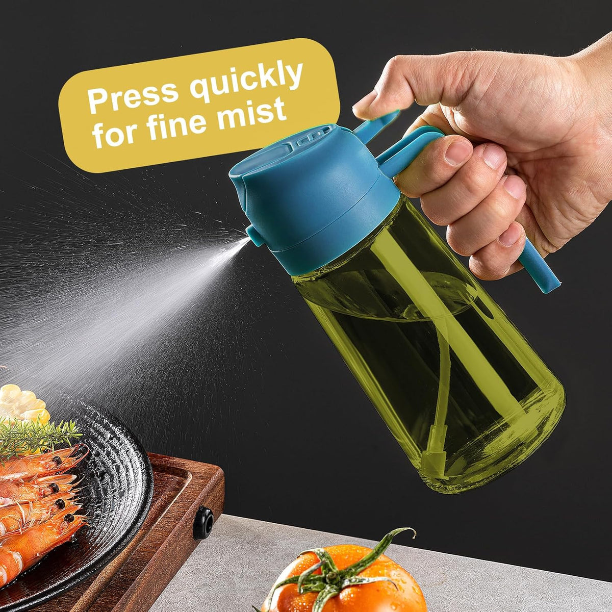 CXINYI - 16oz/470ml Olive Oil Dispenser for Kitchen with Stickers - 2 in 1 Olive Oil Sprayer for Cooking, Air Fryer, and Salad, Black&Blue (Light-Proof Kitchen Gadget)