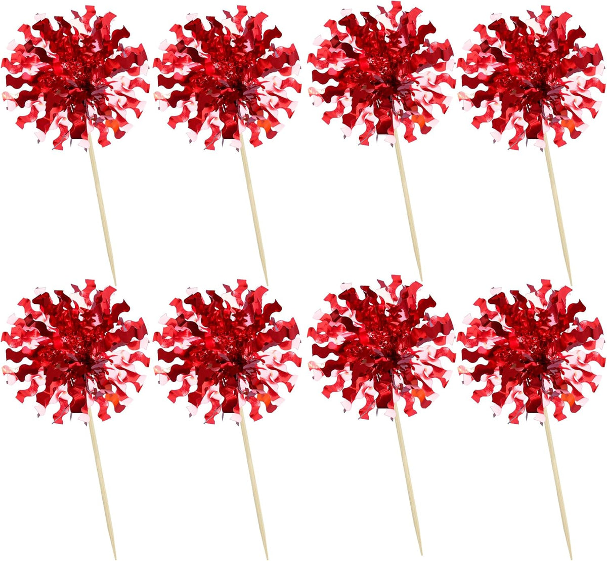 Ephlyn 30Pcs Foil Firework Cupcake Toppers Happy Birthday Cake Toppers Tinsel Flower Drink Stirrers Cocktail Food Fruit Toothpicks for Valentine's Day Party Decorations Red