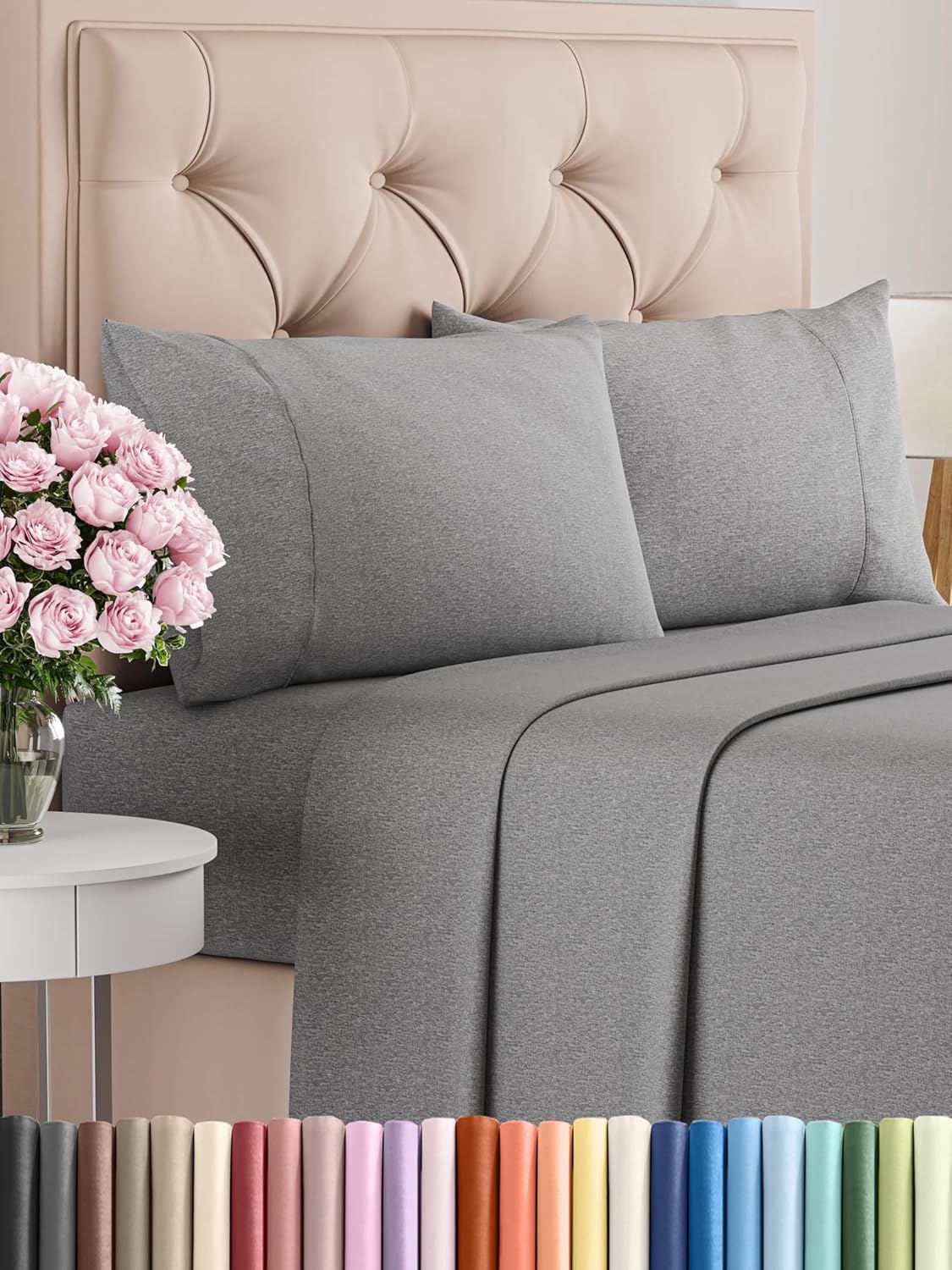 King Size 4 Piece Sheet Set - Comfy Breathable & Cooling Bed Sheets Set - Hotel Luxury Bedding for Women, Men, Kids, Teens, Boys & Girls - Deep Pockets, Soft & Wrinkle Free - Grey (Heathered Sheets)