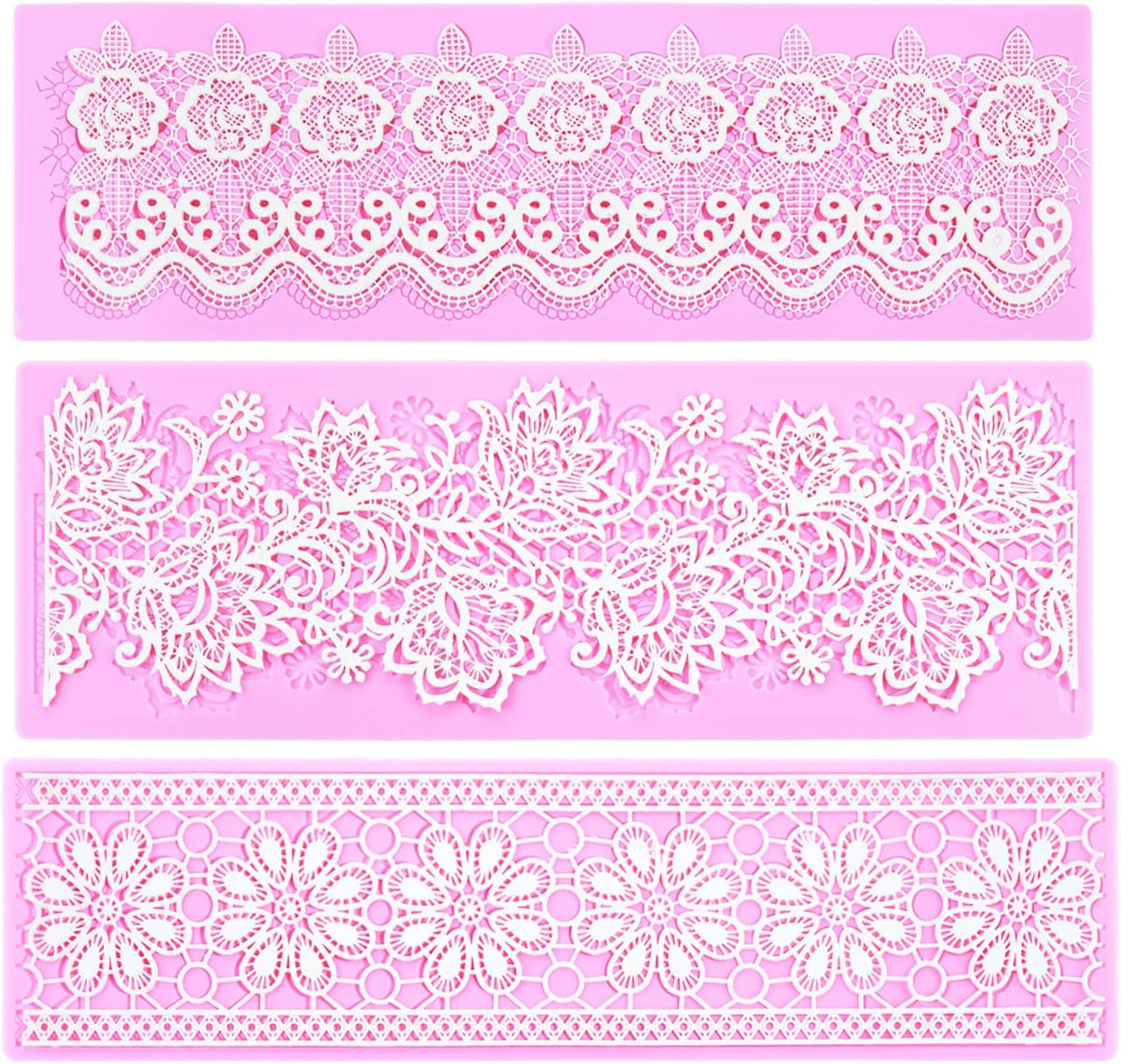 Embossing Lace Fondant Molds, Multi Circle Flowers Lace Mat Wedding Cake Decoration Tool, Rattan Shaped Cupcake Mat Silicone Molds Set of 3