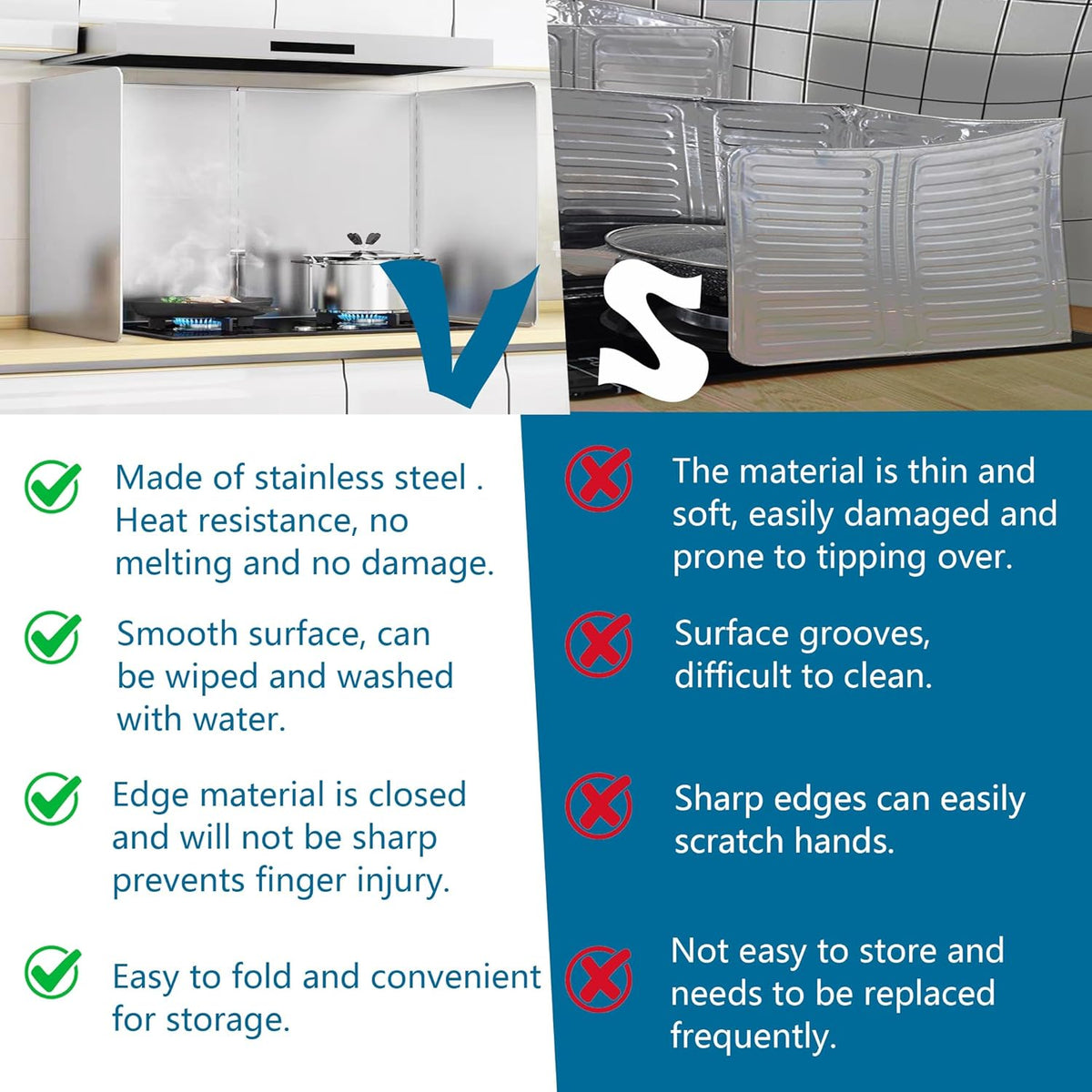2 PCS Stove Grease Splatter Screens Guard | Range Backsplash Splatter Guard for Wall | 2 Sided Foldable Splash Shield Metal Panel Protector for Cooking, Stainless Steel, 15.7 X 15.7 X 15.7 Inches