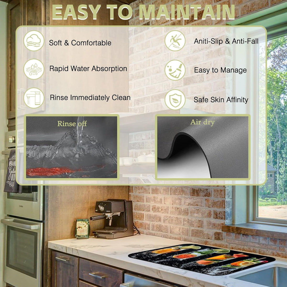 Dish Drying Mat Glasses Filled with Various Fruits Kitchen Mat 12"x19" Bsorbent Coffee Maker Mat for Dishes,Utensils Coffee Maker Pots and Pans Easy Clean Dish Slip Resistant Pad