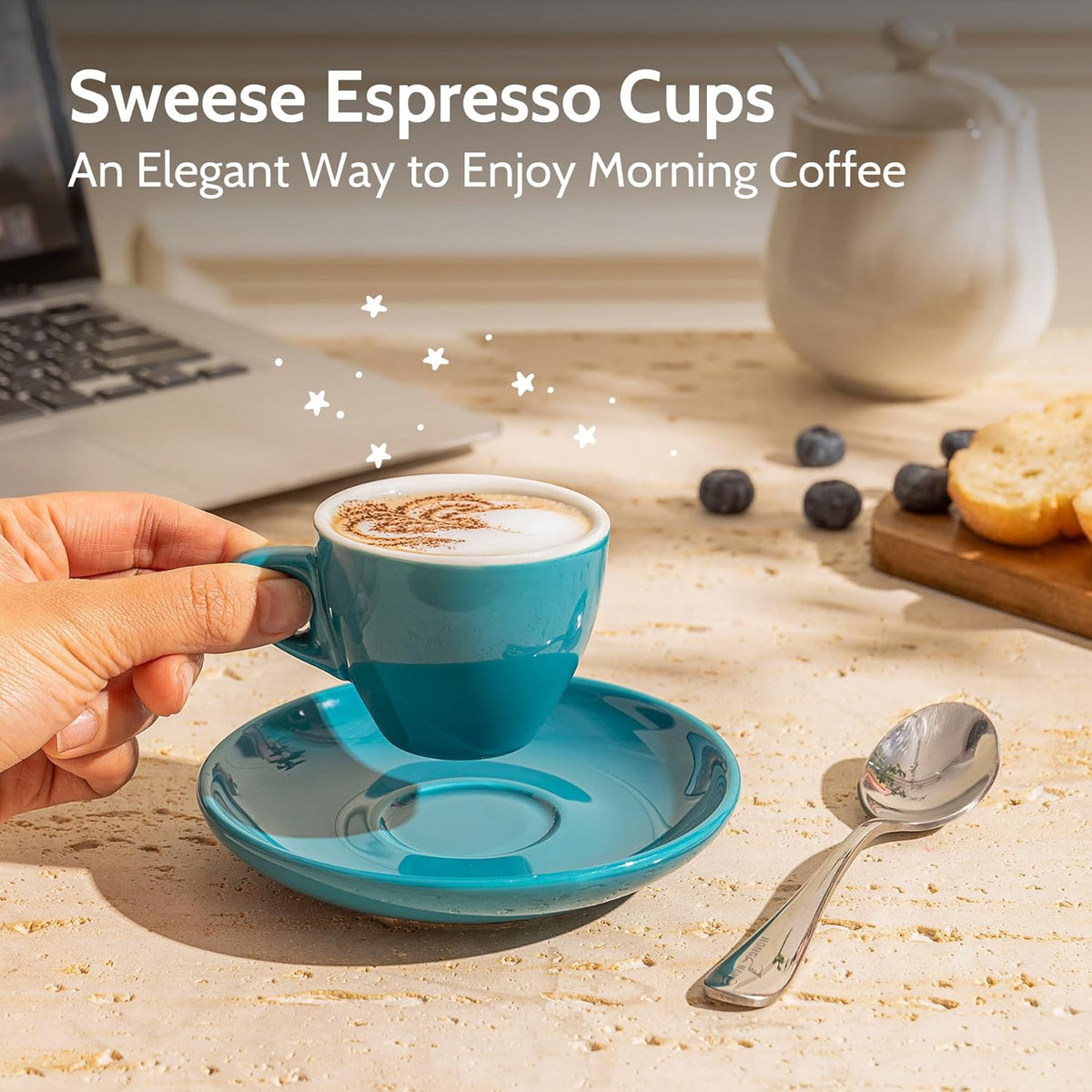 Sweese Espresso Cups with Saucers, 4 Ounce Demitasse Cups, Perfect for Single or Double Espresso, Cappuccino, Latte and Tea - Set of 6, Multicolor, Hot Assorted Colors