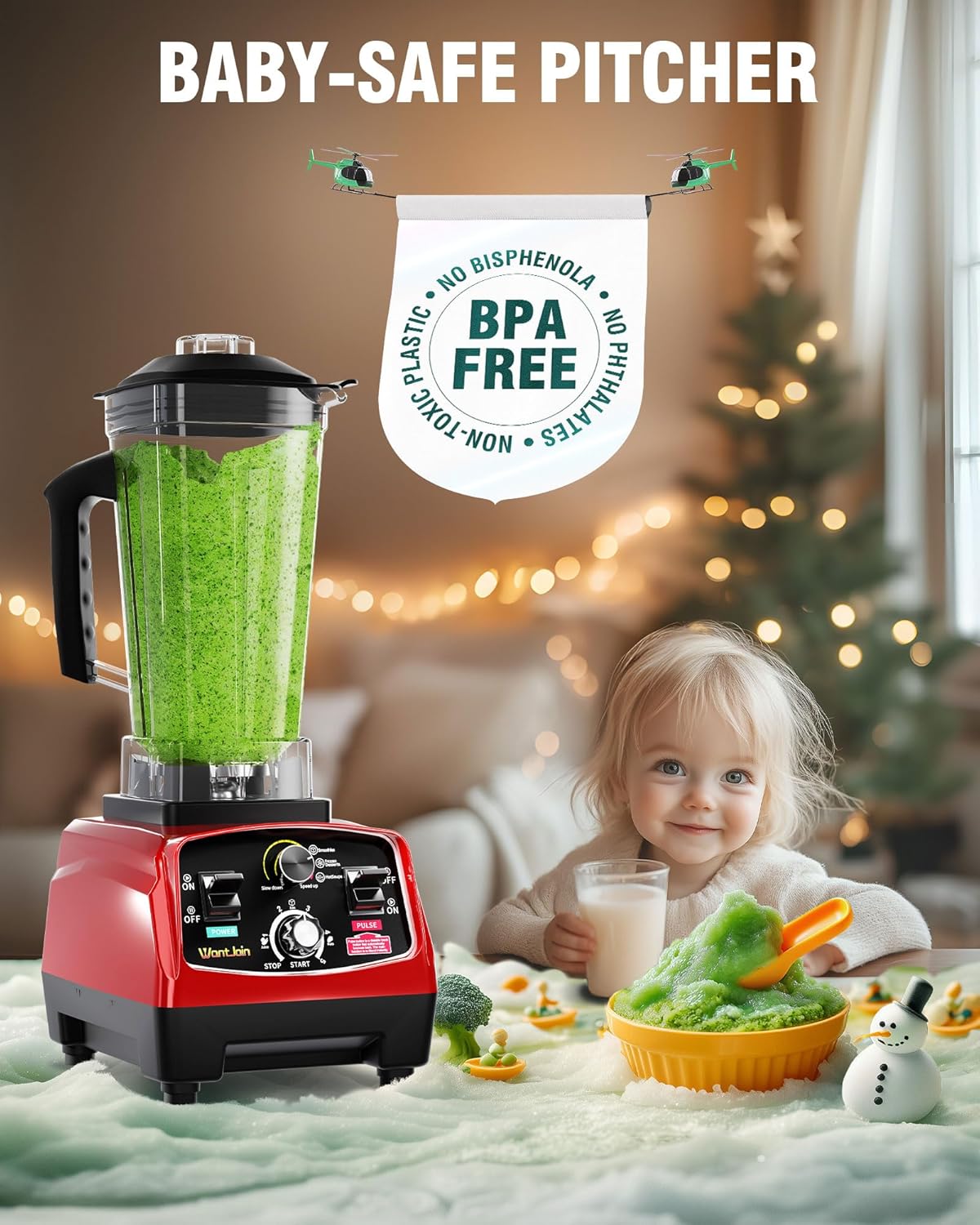 WantJoin Commercial Blender - 68oz Large Capacity Professional Blenders for Kitchen Smoothie Blender w/Powerful 2.5 HP Motor, 15 Speeds, 1-5min Timer, 30000 RPM, High Speed for Catering &Home