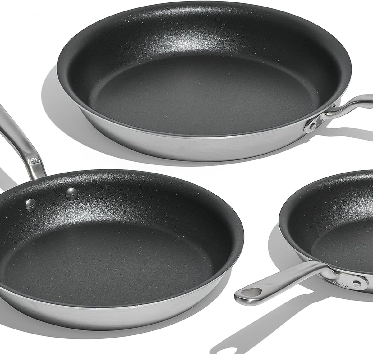 Made In Cookware - ProCoat Non Stick 3 Piece Frying Pan Set (Includes 8",10",12") - 5 Ply Stainless Clad - Professional Cookware - Crafted in Italy - Induction Compatible - (Graphite)
