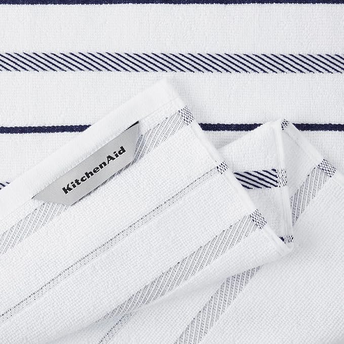 KitchenAid Albany Kitchen Towel 4-Pack Set, Cobalt Blue/White, 16"x26"