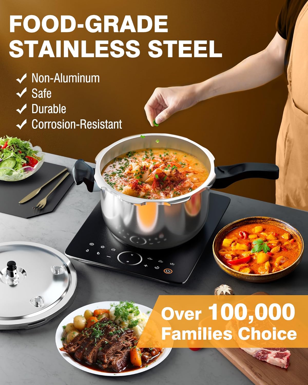 WantJoin Pressure Cooker, 11 Quart Stainless Steel Pressure Canner, Induction Compatible Cookware with Spring Valve Safeguard Devices,Compatible with Gas & Induction Cooker