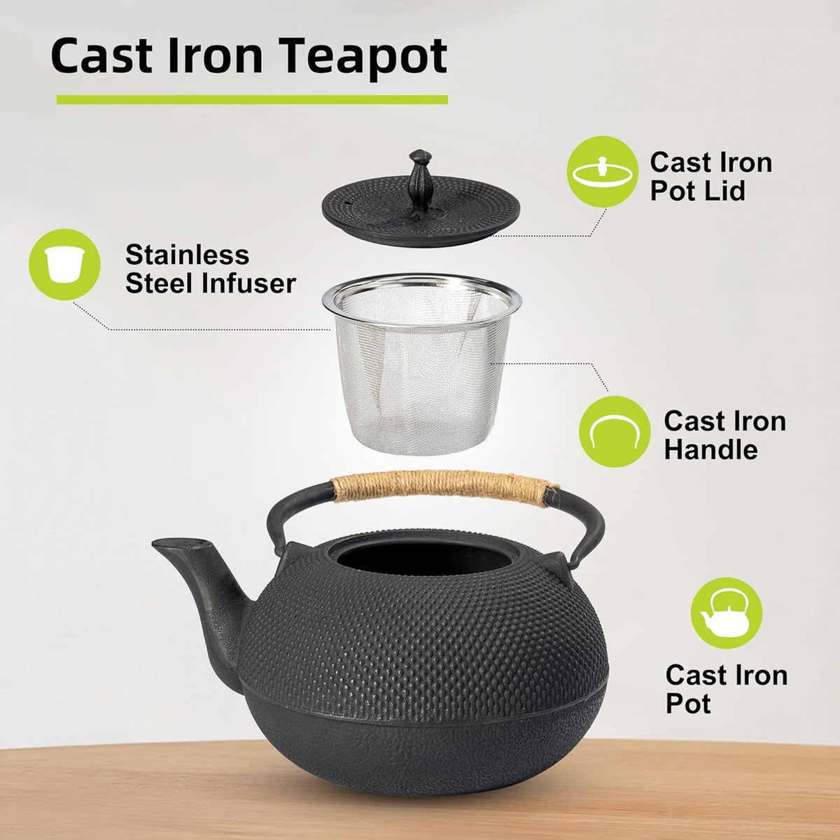 suyika Japanese Tetsubin Tea Kettle Cast Iron Teapot with Stainless Steel Infuser 60 oz/1800 ml