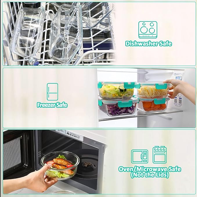 [8-Pack,30 oz]Glass Meal Prep Containers,MCIRCO Glass Food Storage Containers,Airtight Glass lunch Containers with Lids, Microwave, Oven, Freezer and Dishwasher, Green