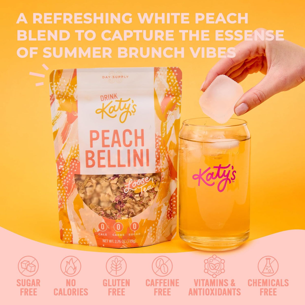Katy’s Peach Bellini Loose Leaf Tea | Fruity & Refreshing Light White Herbal Tea | Apple, Peach & Mango | Caffeine-Free Tea | 30+ Cups | Hot or Iced | Premium Quality, Woman-Owned | 2.75oz Pouch