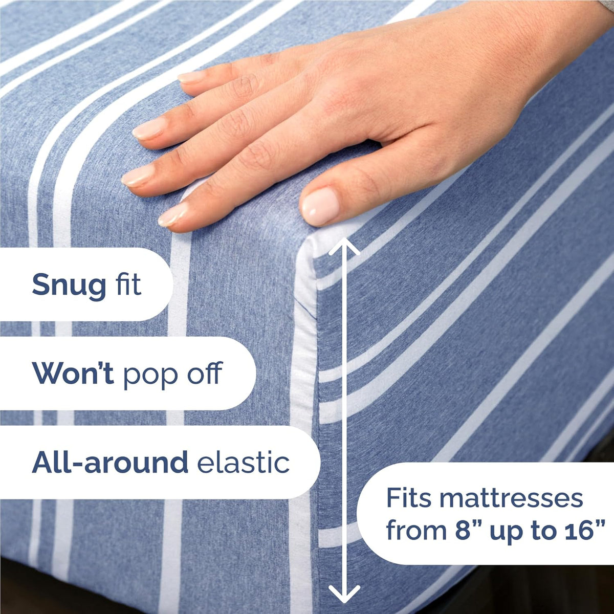 Twin XL Size 3 Piece Sheet Set - Comfy Breathable & Cooling Bed Sheets Set - Hotel Luxury Bedding for Women, Men, Kids, Teens, Boys & Girls - Deep Pockets and Wrinkle Free - Oeko-Tex - Blue Stripes 3