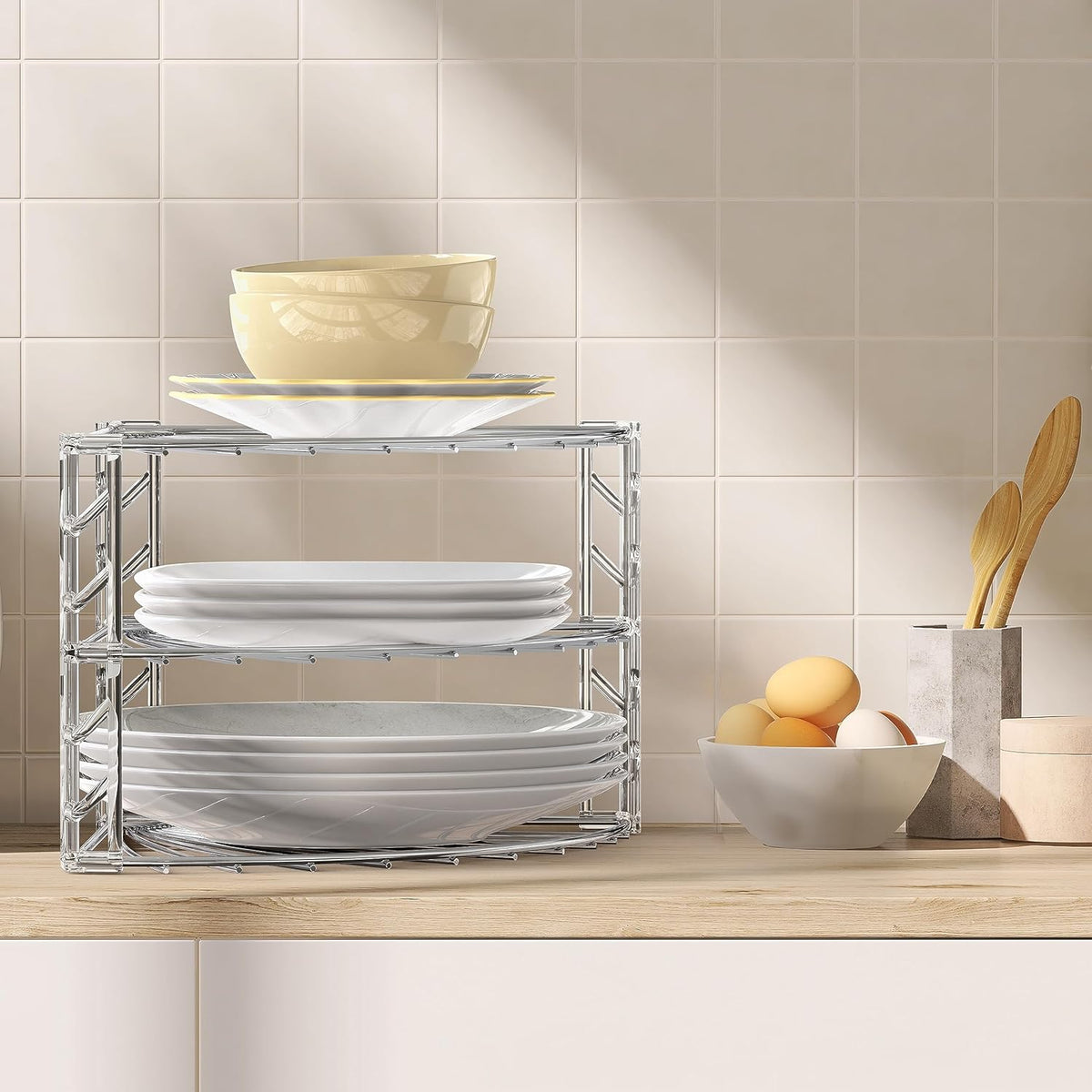 Simple Houseware 3-Tier Counter Corner Shelf Organizer, Chrome