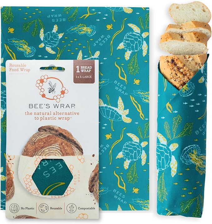 Bee's Wrap Beeswax Wraps for Food - Ocean Bread Wrap - Made in USA Reusable Bread Storage Bags - Organic & Eco-Friendly Alternative to Aluminum Foil, Sourdough Bags & Plastic Wrap
