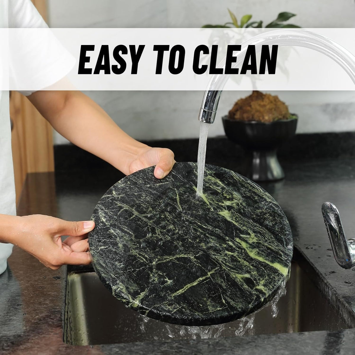 Koville Indian Natural Marble Cutting Board for Kitchen, 11inch Round Hand Crafted Marble Slab for Cheese, Charcuterie, Pastry Board - Wedding Gift, House Warming Gift(Indian Green)