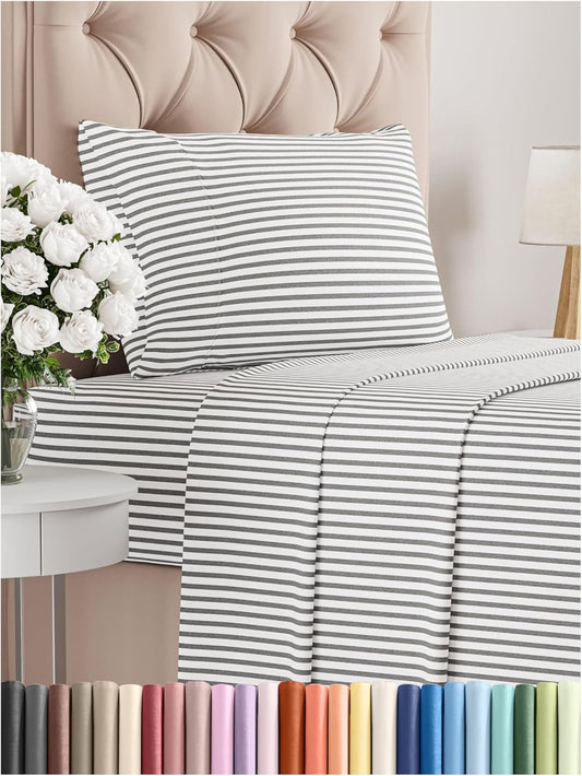Twin Size 3 Piece Sheet Set - Comfy Breathable & Cooling Bed Sheets Set - Hotel Luxury Bedding for Women, Men, Kids, Teens, Boys & Girls - Deep Pockets, Soft, Wrinkle Free - Oeko-Tex - Grey Stripes 2
