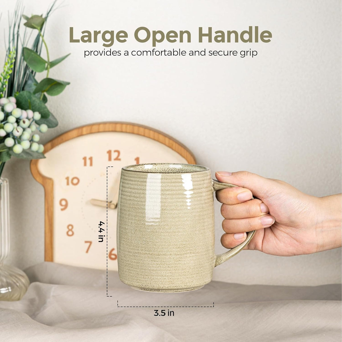 GBHOME Large Coffee Mugs Set of 6, 18oz Handmade Ceramic Coffee Mugs Set with Gradient color for Latte/Tea/Beer/Hot Cocoa, Dishwasher & Microwave Safe, Khaki