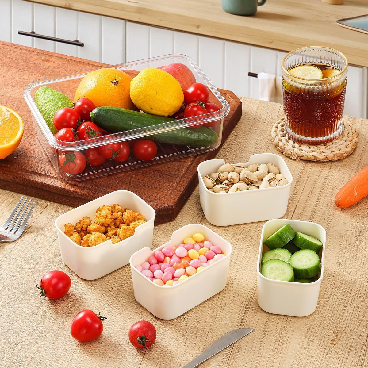Snack Box Container, 4 Compartments Divided Serving Tray with Lid, Snackle Box Container, Snack Organizer for Fruit, Veggie, Perfect for Party, Entertaining