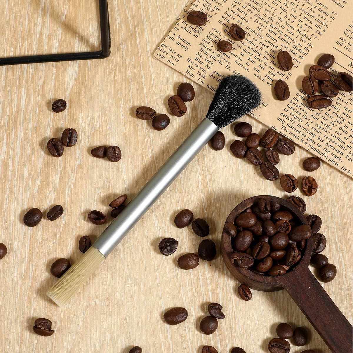 Giantree Dual Head Coffee Brush, Coffee Grinder Brush, Dusting Espresso Brush Coffee Grinder Cleaner, Barista Tools for Coffee Machine Toaster Cleaning(Silver)