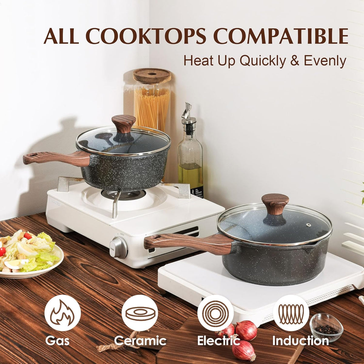 SENSARTE Nonstick Sauce Pan with Lid Saucepan Set, Swiss Granite Coating Sauce Pot Kitchen Cooking Pot, Induction Comptable, Free of Intentionally Added PFOA, 2 + 2.5 QT
