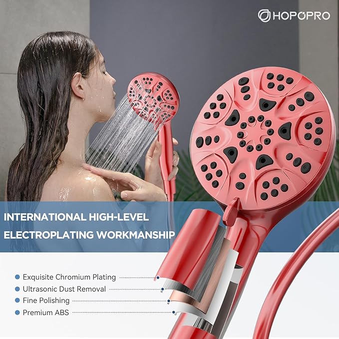 6-Mode High Pressure Handheld Shower Head Set, Consumer Reports Recommended HOPOPRO High Flow Hand Held Showerhead with 59 Inch Hose Bracket Teflon Tape Rubber Washers