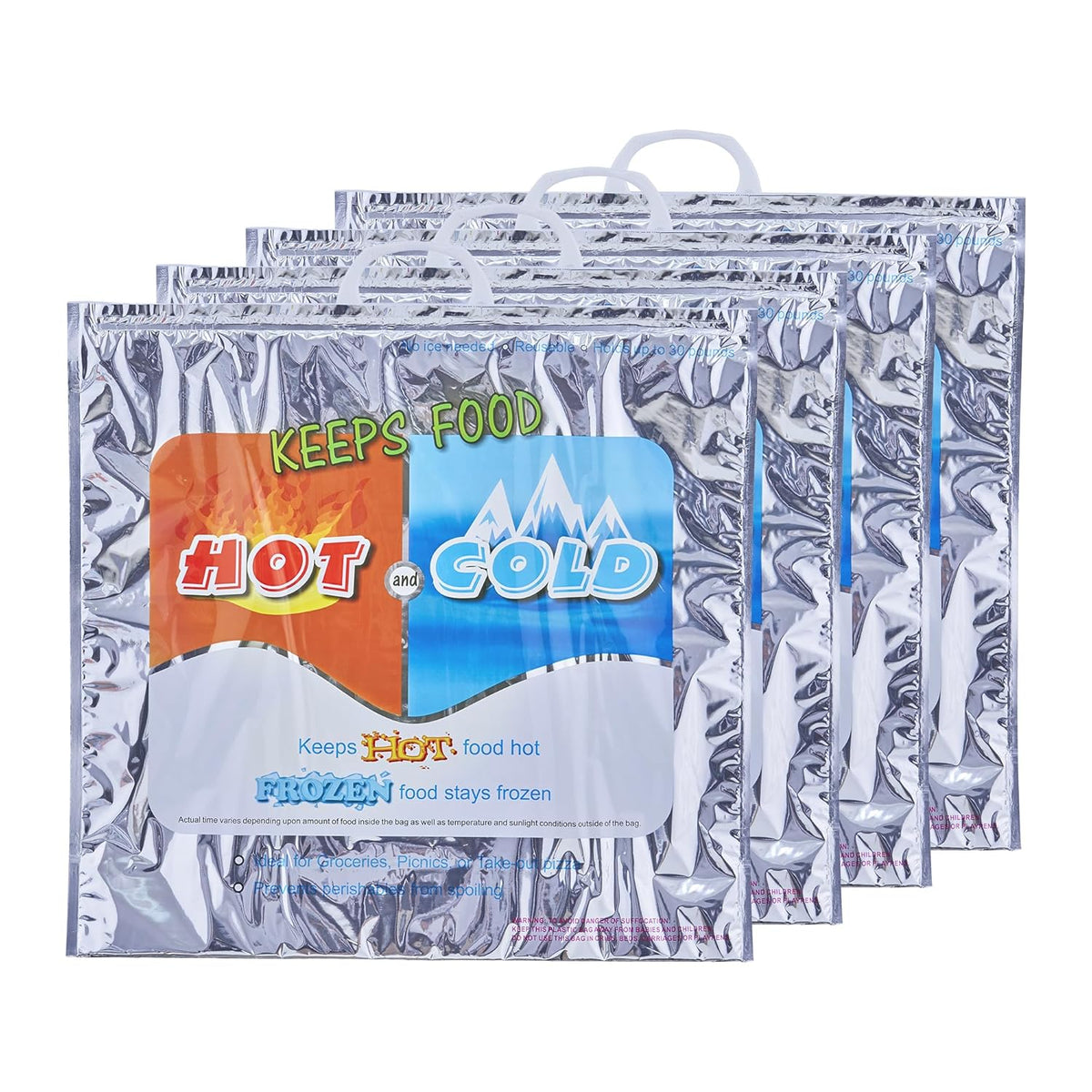 Superio Hot and Cold Insulated Bags for Food Delivery, Grocery Shopping Bags, Food Storage for Hot and Frozen Food for Travel, Disposable Cooler Bag, Reinforced Thermal Lunch Bag (4, 20"x19")