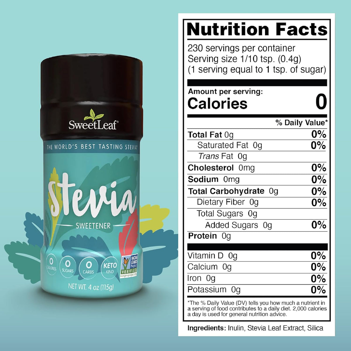 SweetLeaf Stevia Powder Shaker Jar - Zero Calorie Sweetener with Stevia Leaf Extract, No Artificial Sweetener Additives, Sugar Free, Keto Friendly, Non GMO, Gluten Free - 4 Oz (Pack of 1)