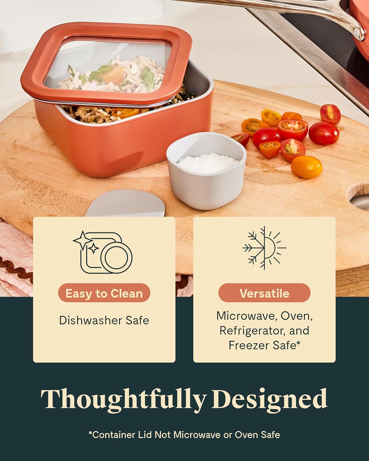 Caraway 2pc Glass Food Storage Set - 4.4 Cup Food Containers (2) - Ceramic Coated - Non Toxic, Non Stick Lunch with Lids - Dishwasher, Oven, & Microwave Safe - Cream