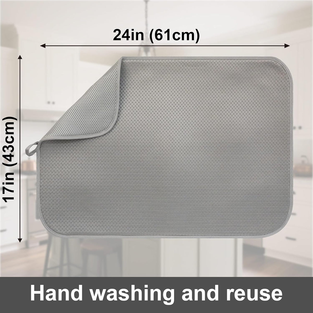 2-Pack Light Gray Dish Drying Mats 17” x 24” – XL Kitchen Drying Mat for Counter, Super Absorbent Microfiber Dish Drying Mat, Foldable Large Dish Drying Mat, Pots, Pans – Dish Drainer Mat